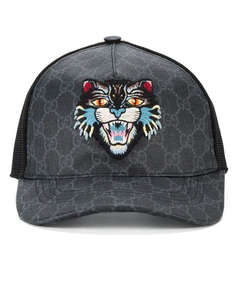 gucci cappello angry cat loved|Gucci Gg Supreme Baseball Hat With Angry Cat In Black.